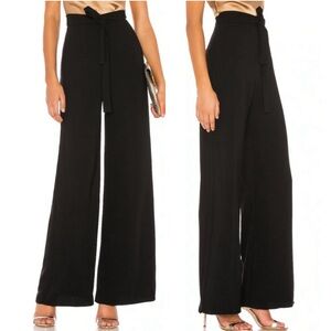 Amanda Uprichard Black Wide-Leg Tie-Waist Jumpsuit Pants
